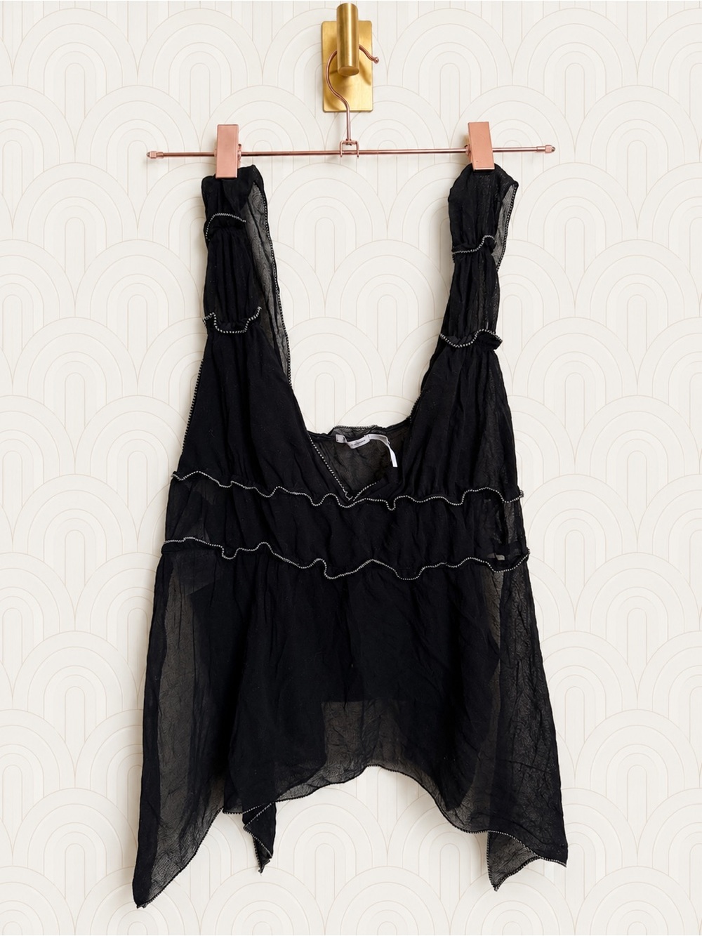 Vintage Silk Max Studio Y2K Black Silk Ruffled Tank Babydoll Top